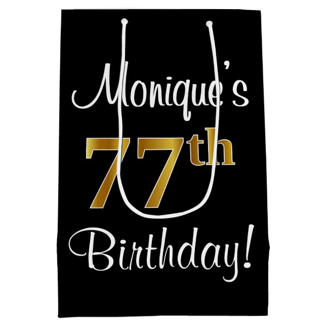 Elegant, Luxurious, Faux Gold Look 77th Birthday Medium Gift Bag (Back)