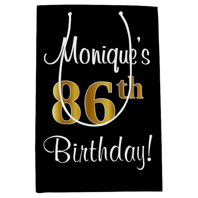 Elegant, Luxurious, Faux Gold Look 86th Birthday Medium Gift Bag (Front)
