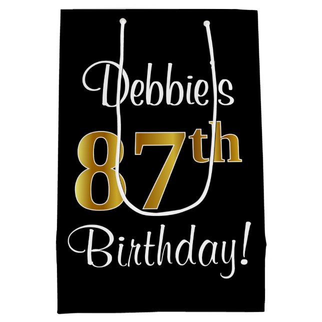 Elegant, Luxurious, Faux Gold Look 87th Birthday Medium Gift Bag (Back)