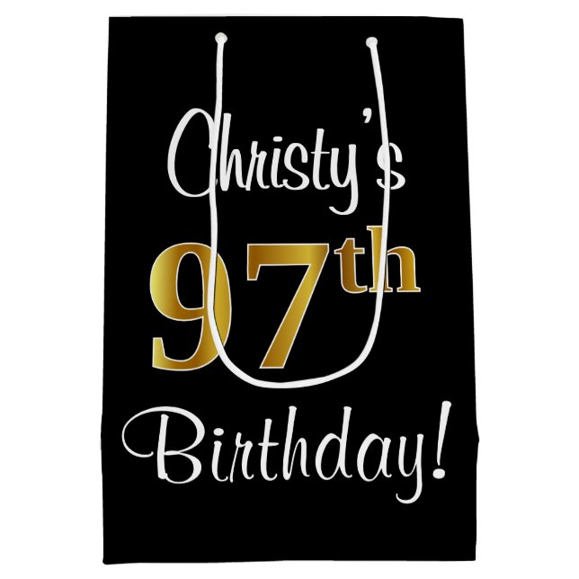 Elegant, Luxurious, Faux Gold Look 97th Birthday Medium Gift Bag (Back)
