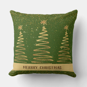 Elegant luxurious glitter trees stars gold green cushion