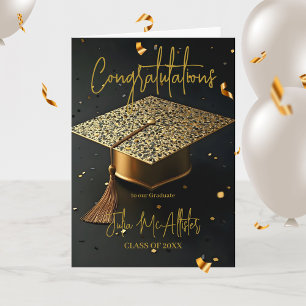 Elegant Luxurious Golden Glitz Cap Graduation Card