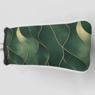 Elegant Luxurious Green and Gold Swirl Pattern Golf Head Cover