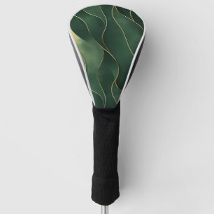 Elegant Luxurious Green and Gold Swirl Pattern Golf Head Cover