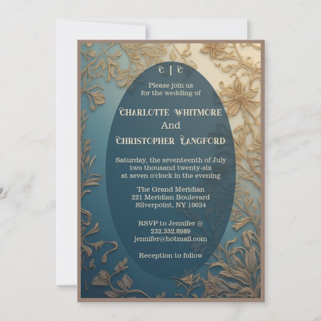 Elegant Luxurious Green Gold Florals Vines Wedding Invitation (Front)