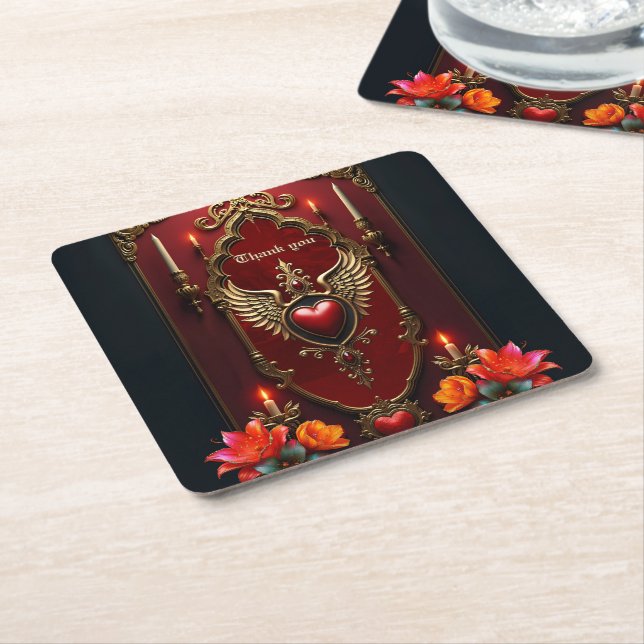 Elegant luxurious heart emblem. square paper coaster (Angled)