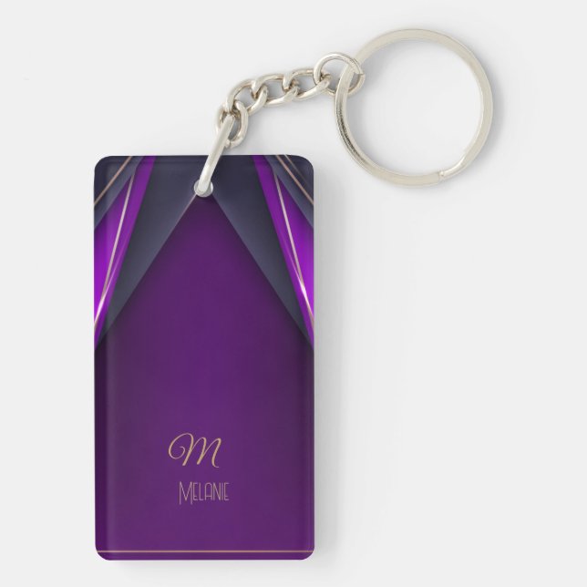 Elegant Luxurious Purple Gold Monogram Modern Glam Key Ring (Back)