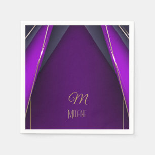 Elegant Luxurious Purple Gold Monogram Modern Glam Napkin
