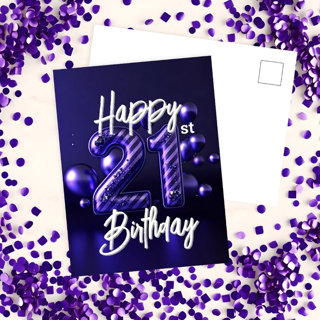 Elegant Luxurious Sparkly Purple 21st Birthday Postcard (Creator Uploaded)