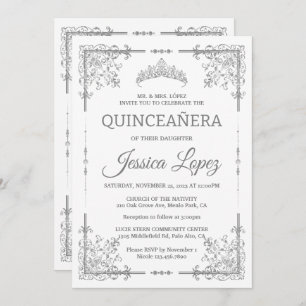 Elegant Luxurious White and Grey Quinceanera Invitation