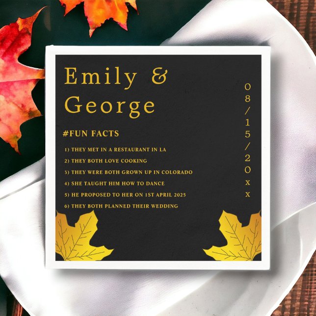 Elegant Luxury Black And Gold Leaves Fall Wedding Napkin (Creator Uploaded)