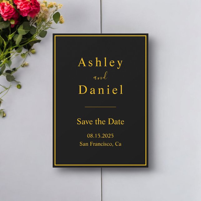 Elegant Luxury Black And Gold Minimal Wedding Save The Date (Creator Uploaded)