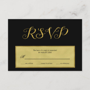Elegant luxury black and gold wedding rsvp script card
