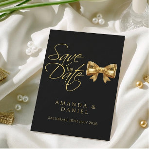 Elegant Luxury Black and Golden Bow Wedding Save The Date