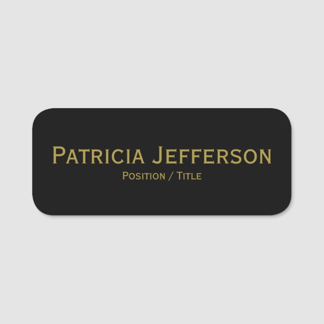 Elegant Luxury Black And Golden Font: Professional Name Tag (Front)