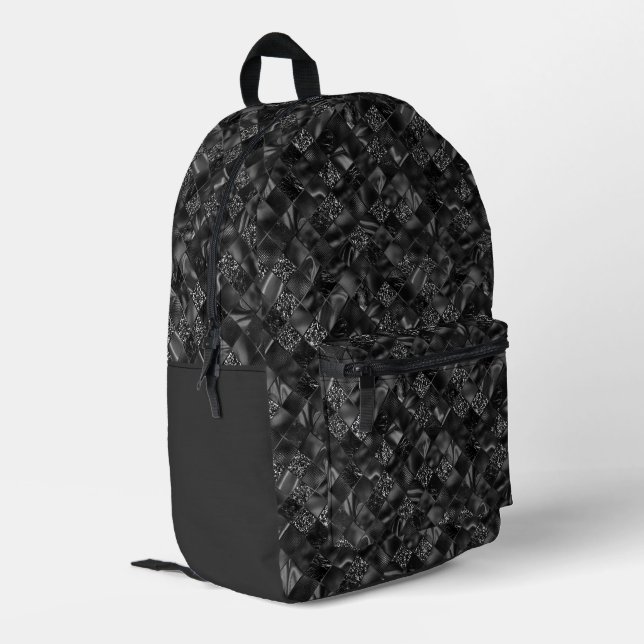 Elegant Luxury Black Faux Foil and Glitter Pattern Printed Backpack (Back Corner Left)