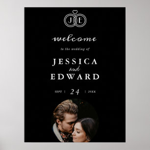 Elegant Luxury Black Gold Monogram Photo Wedding Poster