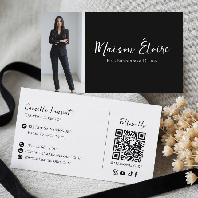 Elegant Luxury Black Modern Professional Photo Qr Business Card (Elegant Luxury Black Modern Professional Photo Qr Business Card)