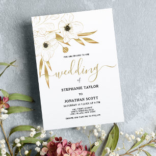 Elegant luxury black white gold floral wedding invitation