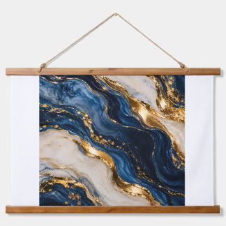 Elegant Luxury Blue and Gold Marble Hanging Tapest Tapestry