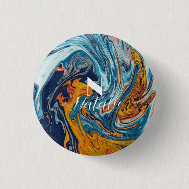 Elegant Luxury Blue Gold Monogram          3 Cm Round Badge (Front)