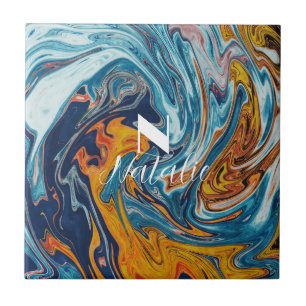 Elegant Luxury Blue Gold Monogram Ceramic Tile