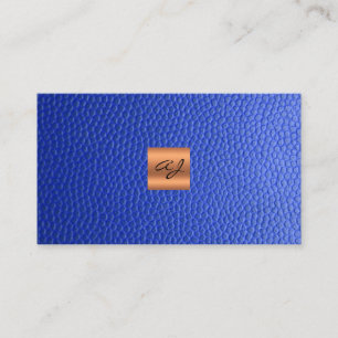 Elegant luxury blue leather copper gold monogram business card