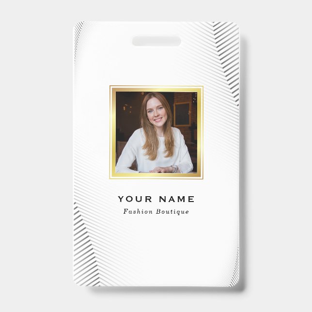 Elegant Luxury Boutique White Gold ID Badge (Front)