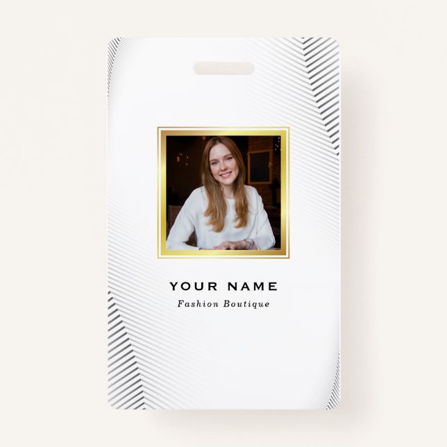 Elegant Luxury Boutique White Gold ID Badge (Front)