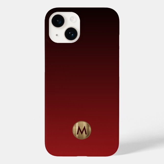 Elegant Luxury Brushed Gold Monogram Red Case-Mate iPhone Case (Back)