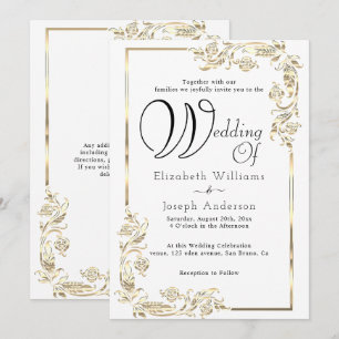Elegant Luxury Budget Gold Floral Frame Wedding  Invitation