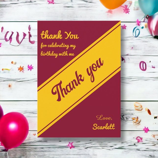 Elegant Luxury Burgundy And Gold Chic Birthday Thank You Card (Creator Uploaded)