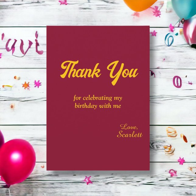Elegant Luxury Burgundy And Gold Modern Birthday Thank You Card (Creator Uploaded)
