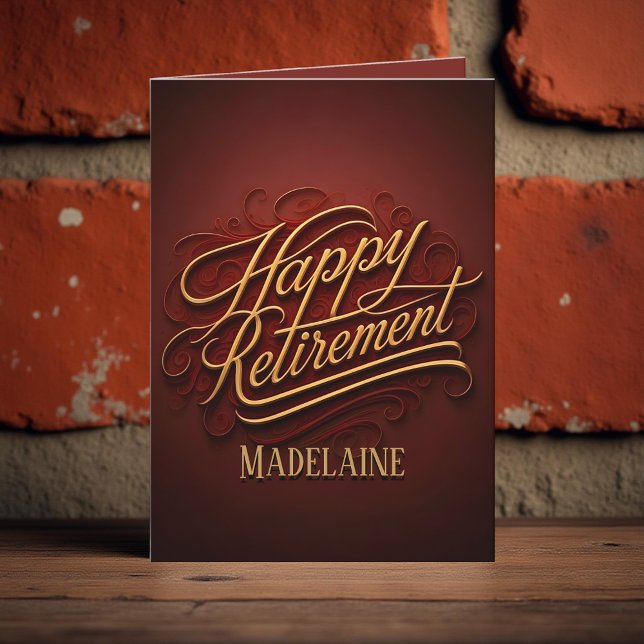 Elegant Luxury Burgundy and Gold Script Retirement Card (Creator Uploaded)