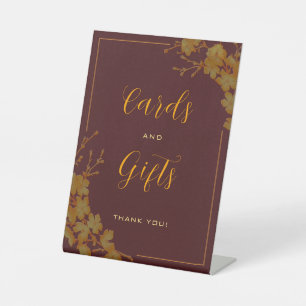Elegant Luxury Burgundy & Gold Floral Cards Gifts Pedestal Sign