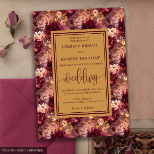 Elegant Luxury Burgundy Gold Floral Wedding Invite