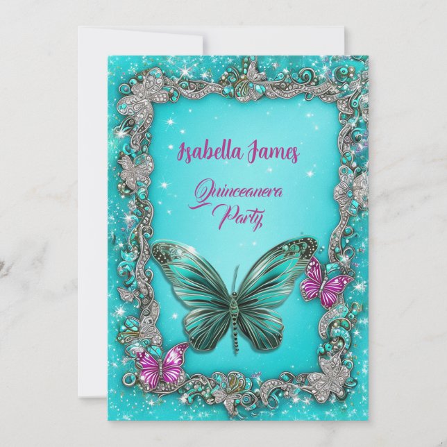 elegant luxury Butterflies turquoise purple classy Invitation (Front)