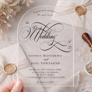 Elegant Luxury Calligraphy Arch Wedding Clear Acrylic Invitations