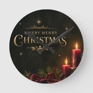 Elegant Luxury Christmas Card, Velvet Bow  Round Clock