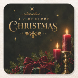 Elegant Luxury Christmas Card, Velvet Bow Square Paper Coaster