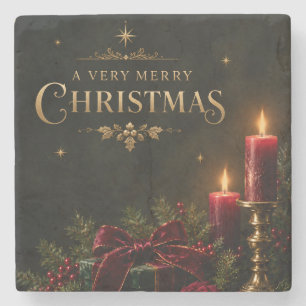 Elegant Luxury Christmas Card, Velvet Bow Stone Coaster