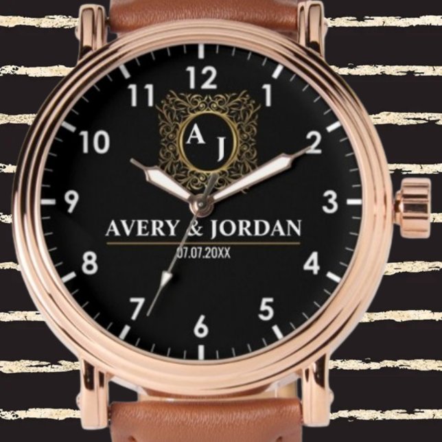 Elegant Luxury couple names Monogram Watch (Creator Uploaded)