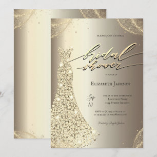 Elegant Luxury Dress Gold Bridal Shower  Invitation