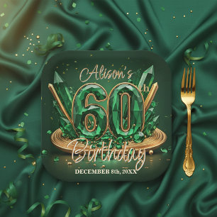 Elegant Luxury Emerald Green Gold 60th Birthday Paper Plate