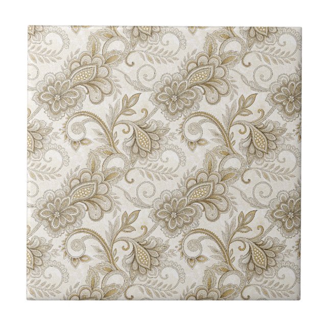 Elegant Luxury Floral Paisley Design Pattern Art Ceramic Tile (Front)