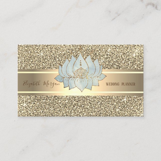 Elegant Luxury Glitter ,Gold Stripe,Blue Lotus Business Card (Front)