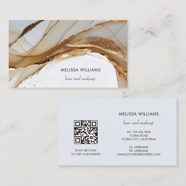 Elegant Luxury Gold 3D Abstract | QR Code Business Card (Front/Back)