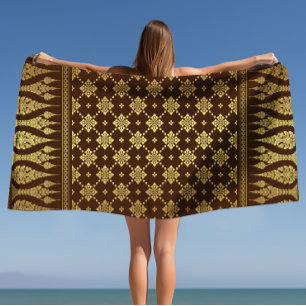 Elegant Luxury Gold and Brown Egyptian Damask Beach Towel