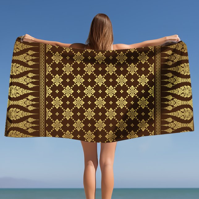 Elegant Luxury Gold and Brown Egyptian Damask Beach Towel (Creator Uploaded)