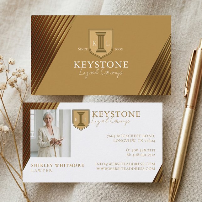 Elegant Luxury Gold Attorney Law Firm Logo Photo Business Card (Elegant Luxury Gold Attorney Law Firm Logo Photo Business Card)